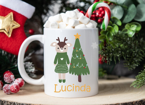 Christmas Kid's Personalized Deer and Tree Custom mug – TAKE NOTE PAPER CO.