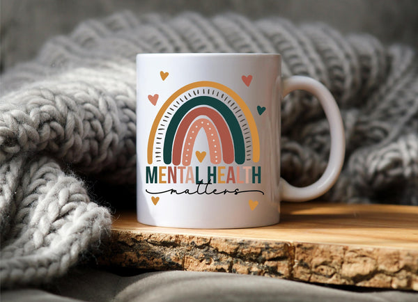 Mental Health Matters Boho Rainbow mug