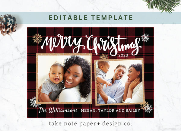 Christmas Red and Black Plaid Card Template