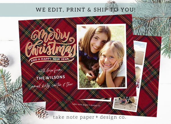 Festive Plaid Christmas Design Custom Printed Card