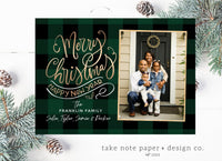 Green Plaid Christmas Script 5X7 Custom Holiday Card