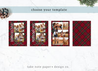 Christmas Vertical Plaid Two Photo Christmas Card Printed