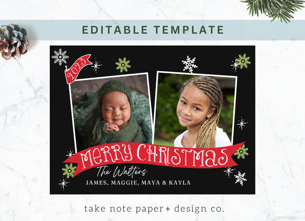Christmas Duo Banner Digital Template Photo Card