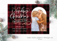 Sending Christmas Wishes Script Red Plaid Christmas Card Template
